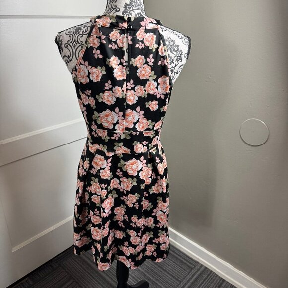 Sweet Storm black and pink floral mesh cut out high neck mini dress. - Picture 6 of 9